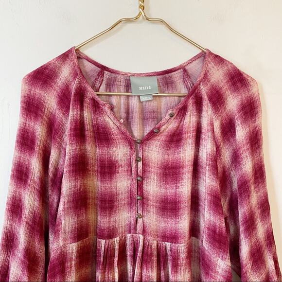 Anthropologie Maeve Pink Plaid Peasant Tunic Blouse S - Picture 4 of 11